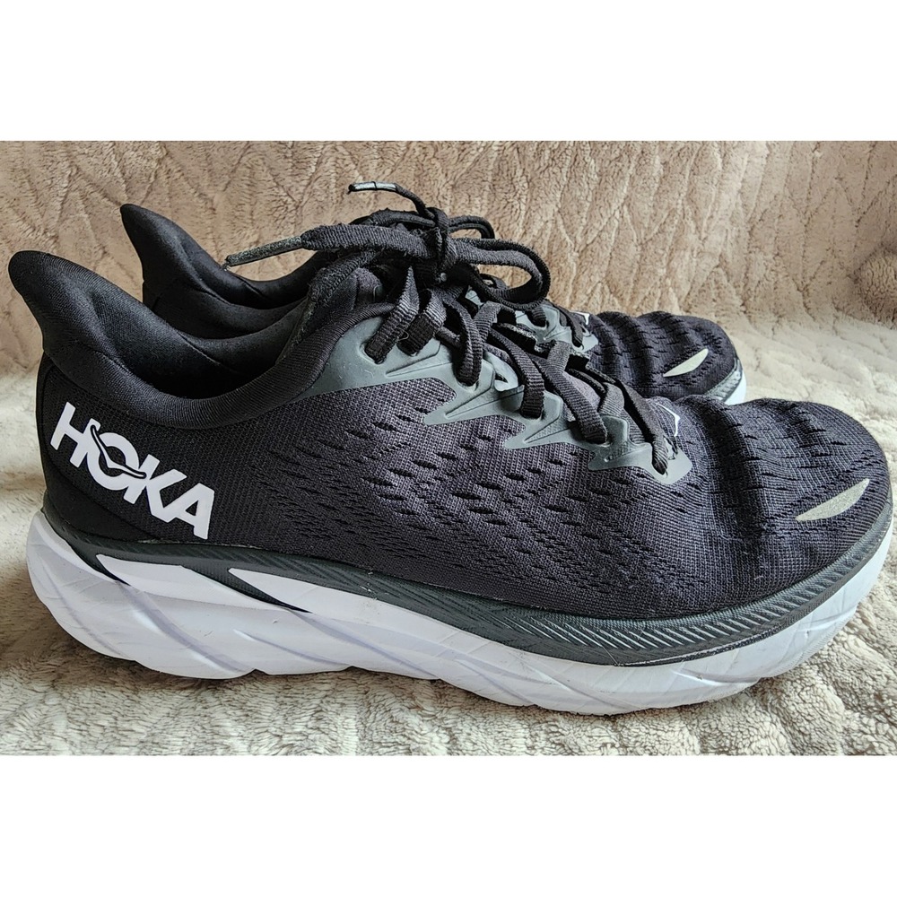 Hoka Clifton 8 Womens Running Shoes Black White Size 9B